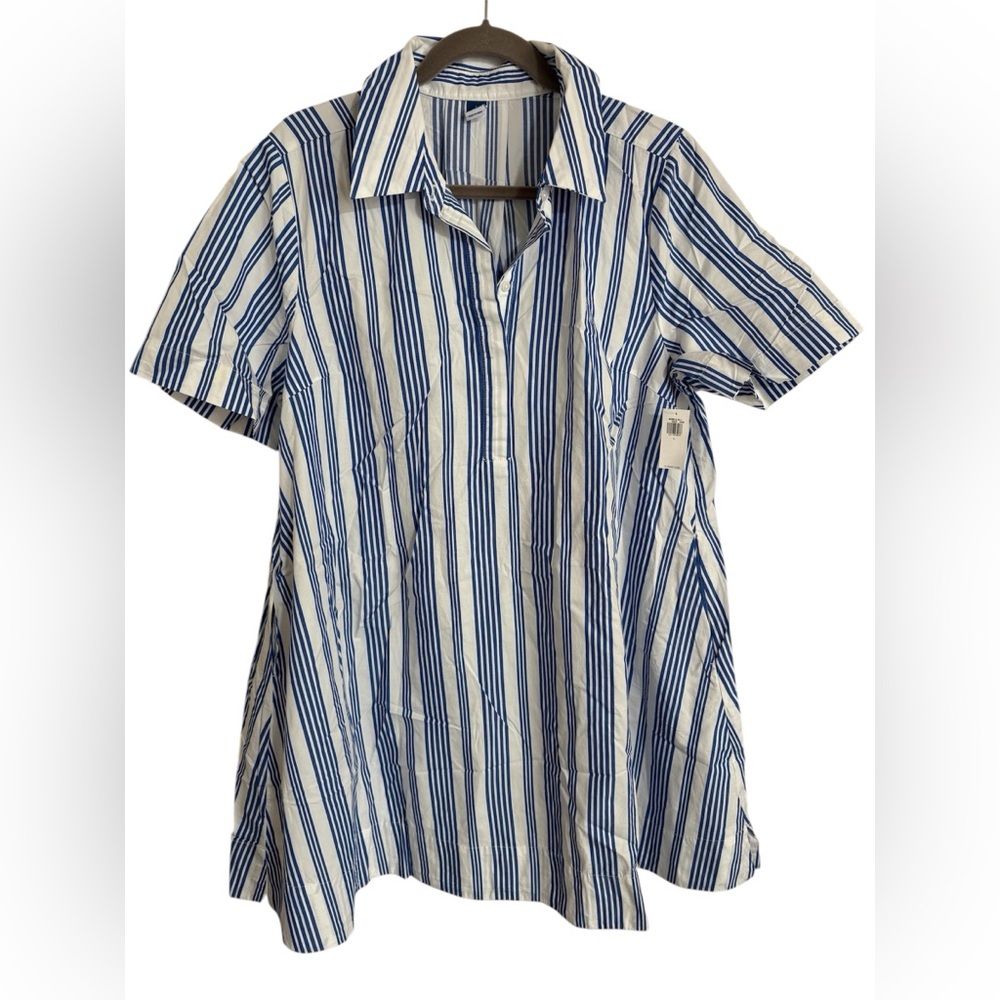 Old Navy Blue and White Striped Mini Shirt Dress
